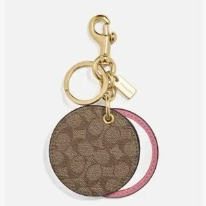 New Coach Mirror Bag Charm in Signature Canvas Keychain - Brown & Pink